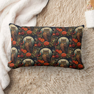 Coussin Rectangle Hibou la nuit avec un motif de pleine lune