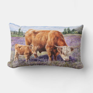 Coussin Rectangle Highland Cow and Calf Purple Fleurs sauvages