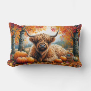 Coussin Rectangle Highland Cow Fall Citrouille Aquarelle