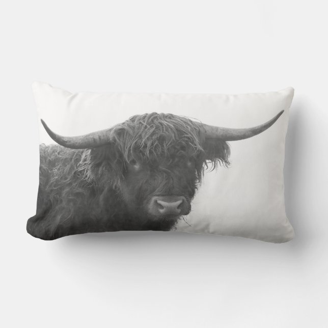 Coussin Rectangle Highland Cow Pillow Black & White (Recto)