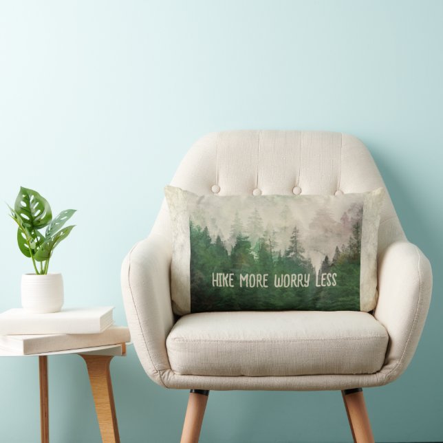 Coussin Rectangle hike more worry less evergreen trees nature art  (Chaise)