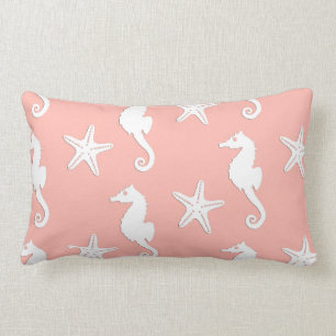 Coussin Rectangle Hippocampe et étoiles de mer - rose de corail