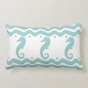 Coussin Rectangle HIPPOCAMPE turquoise de bleu et de blanc de poudre