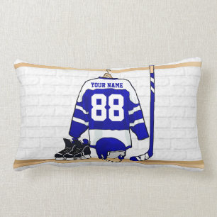 Coussin Rectangle Hockey sur glace bleu et blanc personnalisé Jersey
