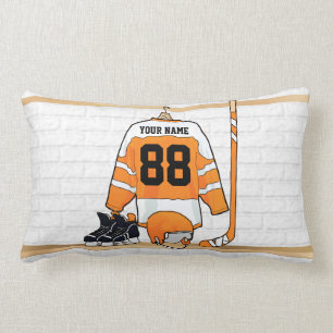 Coussin Rectangle Hockey sur glace orange et blanc personnalisé