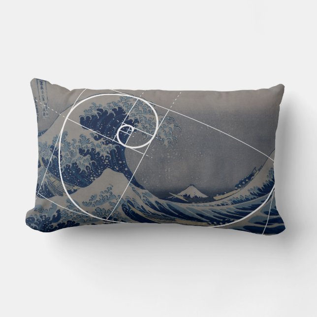 Coussin Rectangle Hokusai rencontre Fibonacci, rapport d'or (Recto)