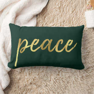 Coussin Rectangle Holiday Peace   Faux Gold Foil Calligraphie verte