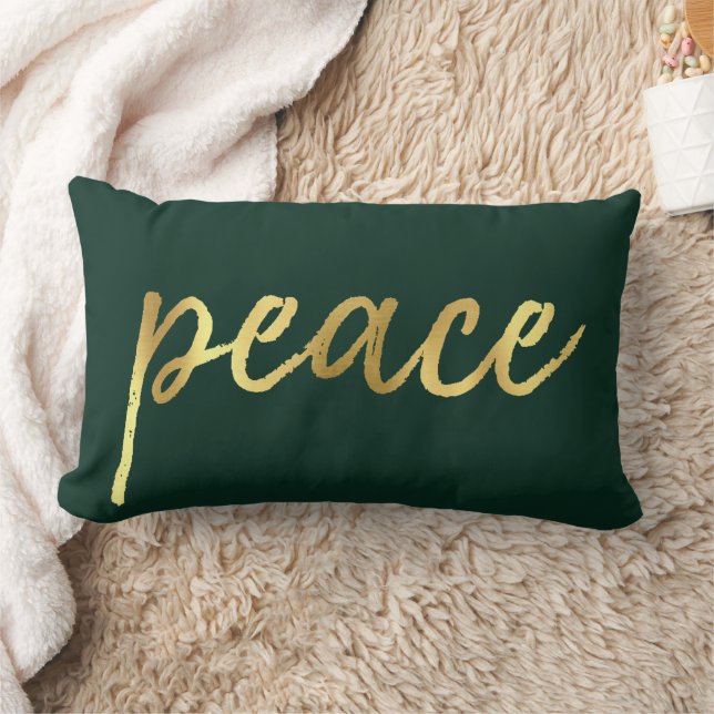 Coussin Rectangle Holiday Peace | Faux Gold Foil Calligraphie verte (Couverture)