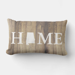 Coussin Rectangle Home State Alabama Rustic Wood Nom de famille