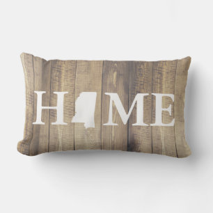 Coussin Rectangle Home State Mississippi Rustic Wood Nom de famille