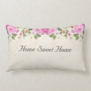 Coussin Rectangle Home Sweet Home & Belles Fleurs Roses  Jeté Pi