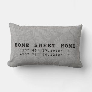 Coussin Rectangle Home Sweet Home   Carte et coordonnées   Gris
