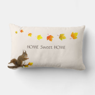 Coussin Rectangle Home Sweet Home, Cute Squirrel & Fall Leaves