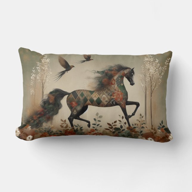 Coussin Rectangle Horse Floral Harlequin Decor Cushion (Recto)