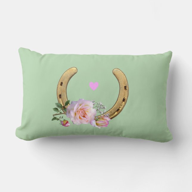 Coussin Rectangle Horseshoe and flowers on light green (Recto)
