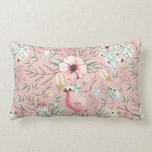 Coussin Rectangle Hydrangea Hearts, Birdies Dusty rose Lumbar Coussi
