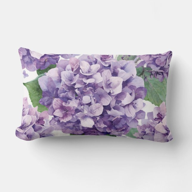 Coussin Rectangle Hydrangea Violette Fleur Lavande Aquarelle  (Recto)