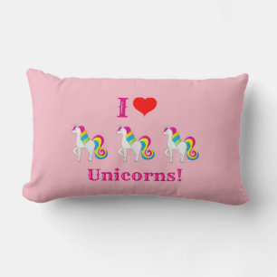 Coussin Rectangle I Love Unicorns mignon Rose Girly