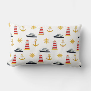 Coussin Rectangle Icônes Nautiques Élégantes sur Fond Blanc