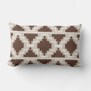 Coussin Rectangle Ikat Aztec Tribal - Chocolat Brown et Taupe