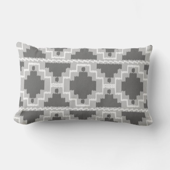 Coussin Rectangle Ikat Aztec Tribal - gris foncé et clair / gris (Recto)