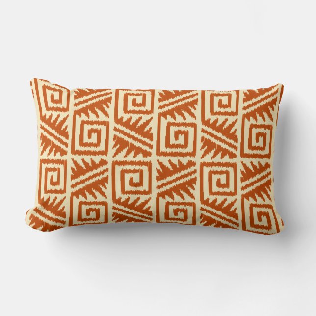 Coussin Rectangle Ikat Aztec Tribal - Mandarin et orange clair (Recto)