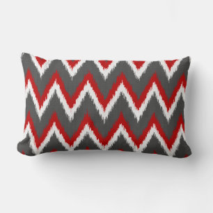 Coussin Rectangle Ikat Chevron Stripes - Rouge, Blanc et Gris / Gris