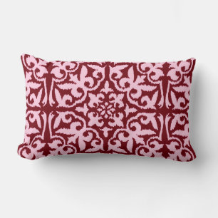 Coussin Rectangle Ikat damask pattern - Bourgogne et rose