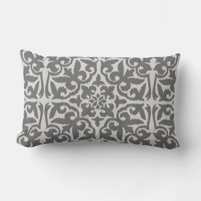 Coussin Rectangle Ikat damask pattern - gris clair et gris moyen (Recto)