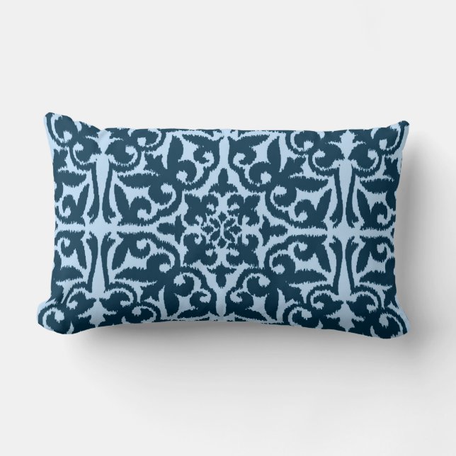 Coussin Rectangle Ikat damask pattern - Indigo foncé et bleu clair (Recto)
