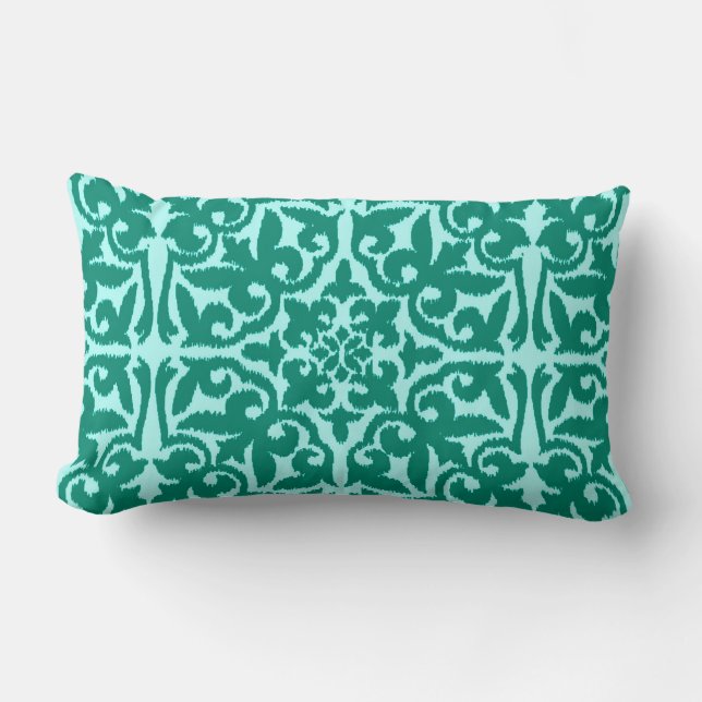 Coussin Rectangle Ikat damask pattern - Turquoise et Aqua (Recto)