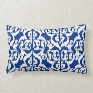 Coussin Rectangle Ikat Moorish Damask - bleu cobalt et blanc