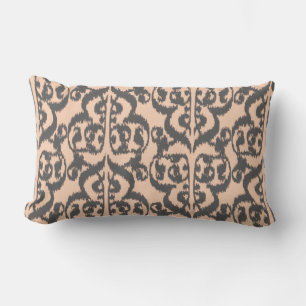 Coussin Rectangle Ikat Moorish Damask - pêche et gris charbon