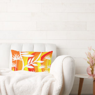 Coussin Rectangle Illustration botanique orange et blanc