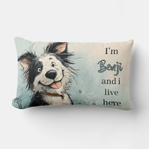 Coussin Rectangle Illustration de chien souriant mignon avec nom per