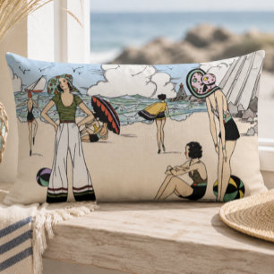 Coussin Rectangle Illustration de plage Art Déco vintage des années