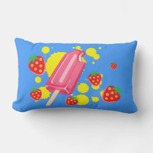 Coussin Rectangle Illustration Fun Pink Popsicle and Strawberries