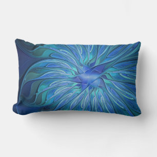 Coussin Rectangle Imaginaire Fleur Bleue Motif, Art Fractal Abstrait