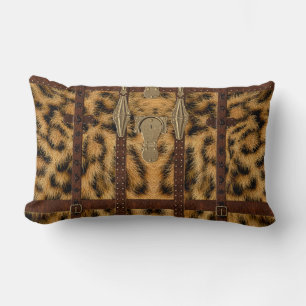 Coussin Rectangle Impression d'animal tribal cuir vintage léopard