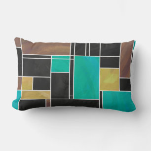 Coussin Rectangle Impression noire Brown Turquoise Mondrian
