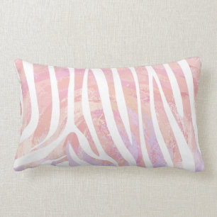 Coussin Rectangle Impression rose et blanc zébrée