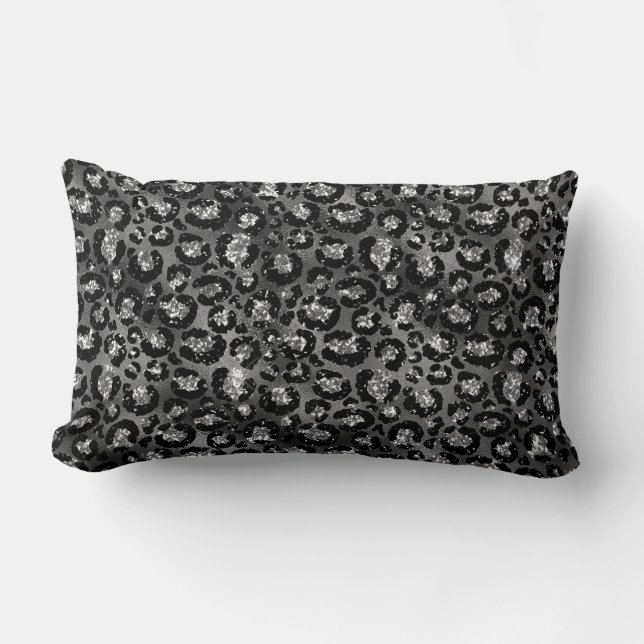 Coussin Rectangle Imprimé léopard noir et gris argenté (Recto)