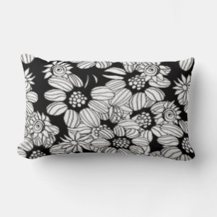 Coussin Rectangle Imprimé tendance noir et blanc à motifs floraux jo