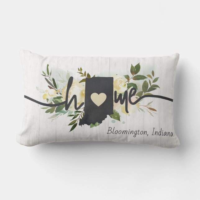 Coussin Rectangle Indiana State Personnalisé Your Home City Rustic (Recto)