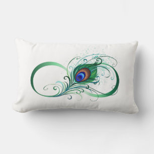 Coussin Rectangle Infinity Symbol with Peacock Feather