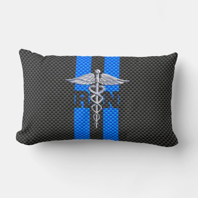 Coussin Rectangle Infirmière inscrite RN Caduceus Carbon Fiber Style (Recto)