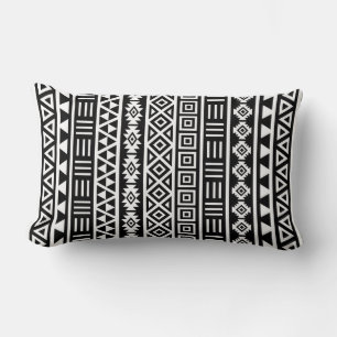 Coussin Rectangle Influence aztèque blanc Ptn vertical sur noir