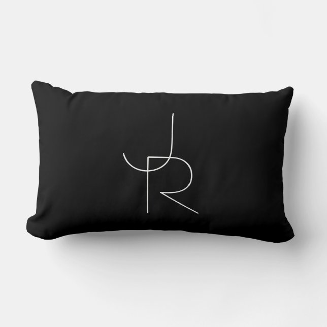 Coussin Rectangle Initiales de chevauchement modernes 2 | Blanc sur  (Recto)