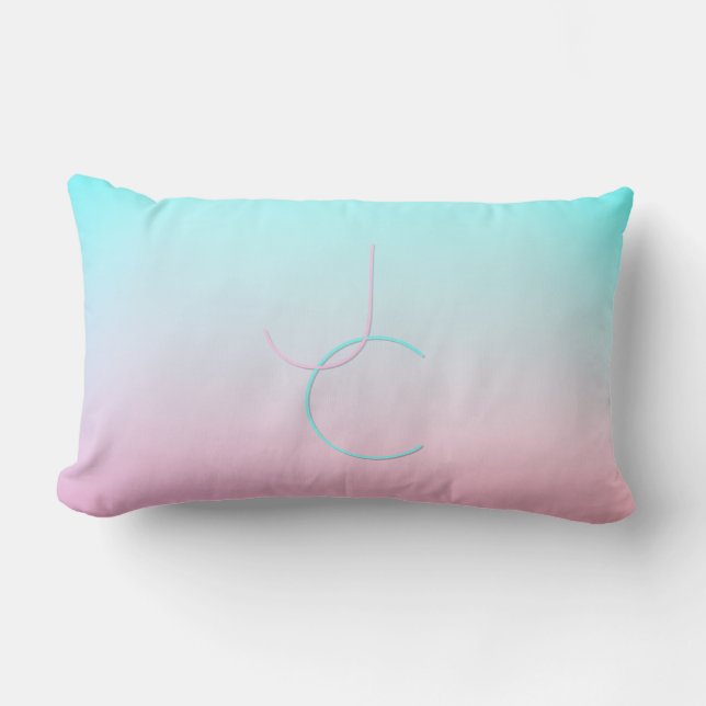 Coussin Rectangle Initiales de chevauchement modernes 2 | Rose turqu (Recto)