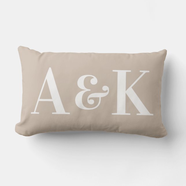Coussin Rectangle Initiales de monogramme larges sur couleur unie (Recto)